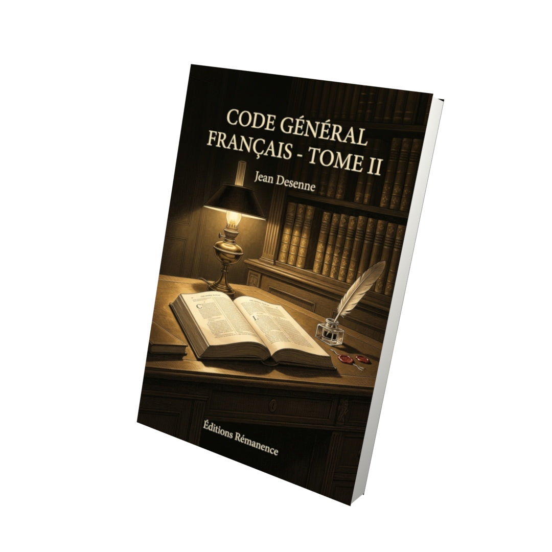 Livre Code général français - Tome II par Jean Desenne - Vue 3D - Editions Remanence