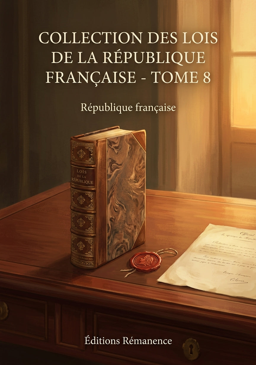 Livre Collection des lois de la République française - Tome 8 par République française - Couverture - Editions Remanence