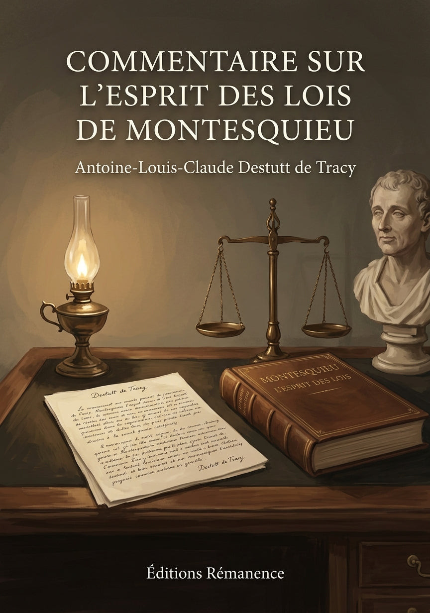 Livre Commentaire sur l’Esprit des lois de Montesquieu par Antoine-Louis-Claude Destutt de Tracy - Couverture - Editions Remanence