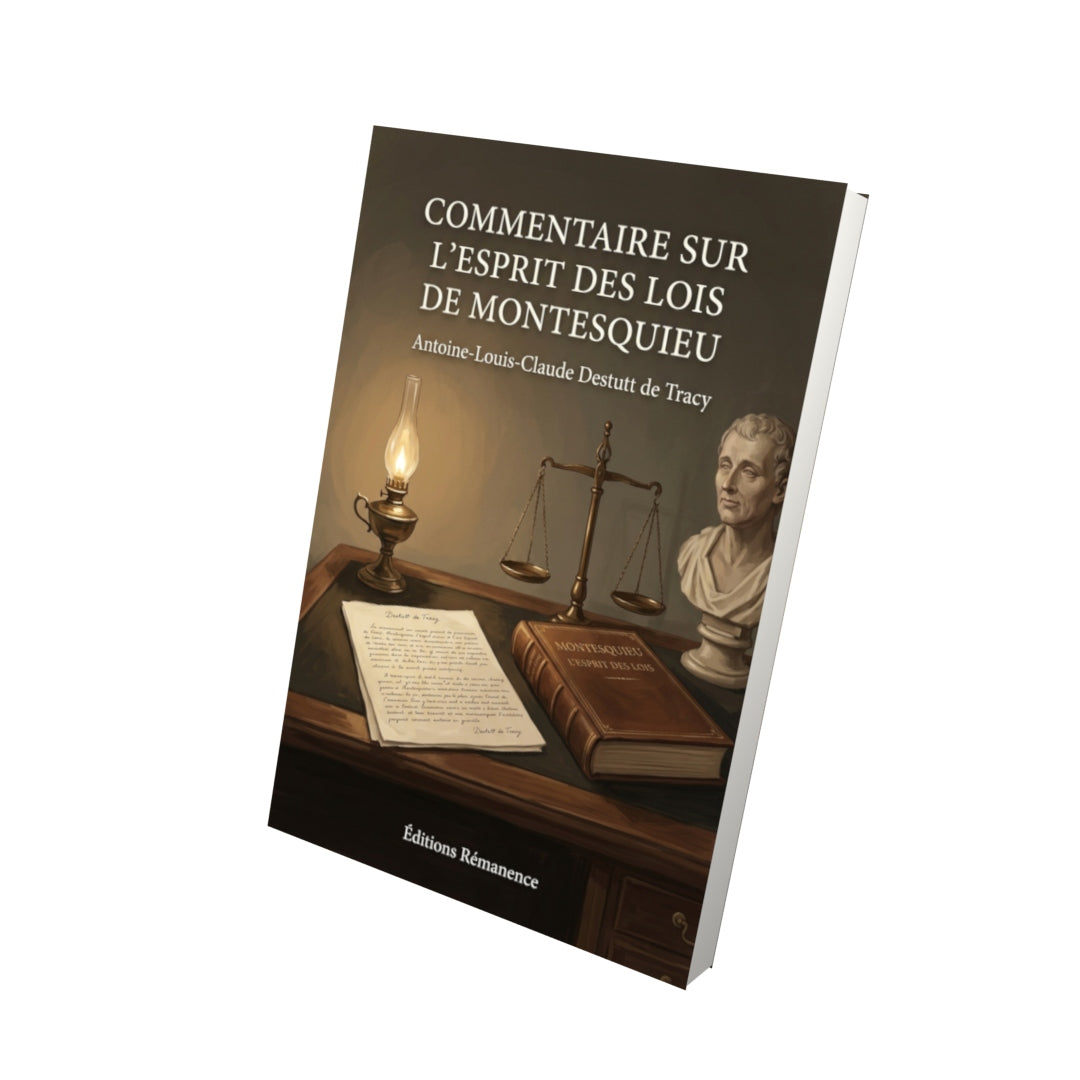 Livre Commentaire sur l’Esprit des lois de Montesquieu par Antoine-Louis-Claude Destutt de Tracy - Vue 3D - Editions Remanence