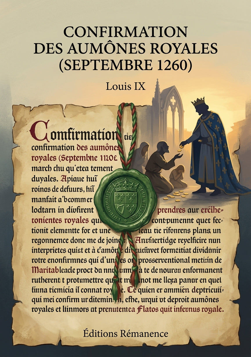 Livre Confirmation des aumônes royales (septembre 1260) par Louis IX - Couverture - Editions Remanence