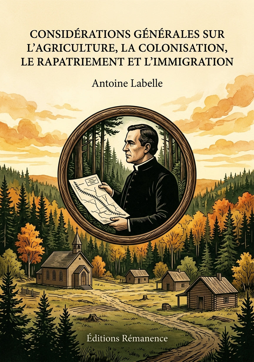 Livre Considérations générales sur l’agriculture, la colonisation, le rapatriement et l’immigration par Antoine Labelle - Couverture - Editions Remanence