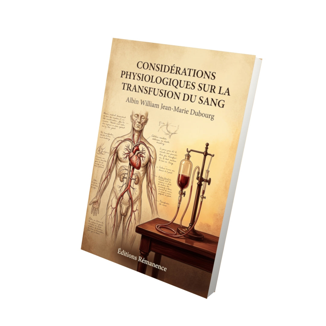 Livre Considérations physiologiques sur la transfusion du sang par Albin William Jean-Marie Dubourg - Vue 3D - Editions Remanence