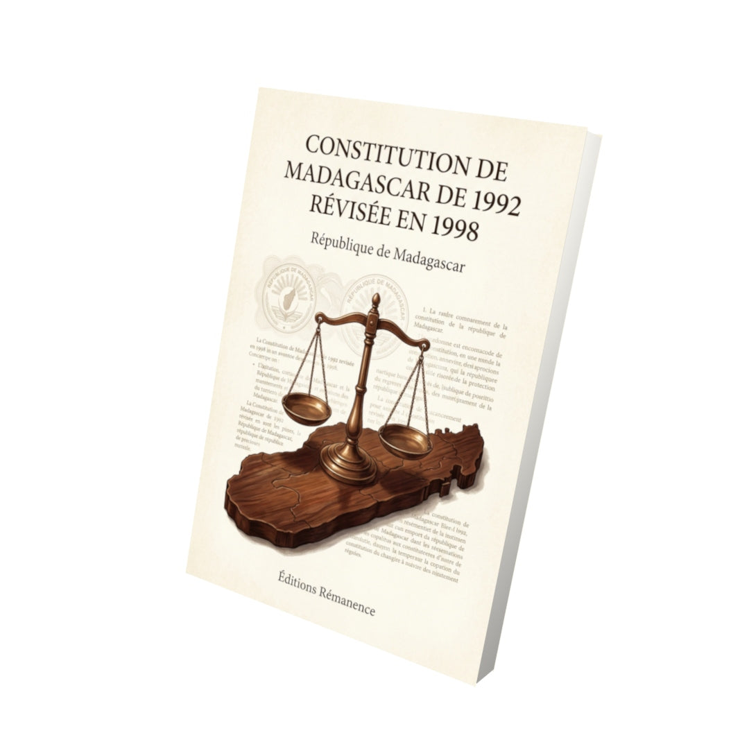 Livre Constitution de Madagascar de 1992 révisée en 1998 par République de Madagascar - Vue 3D - Editions Remanence