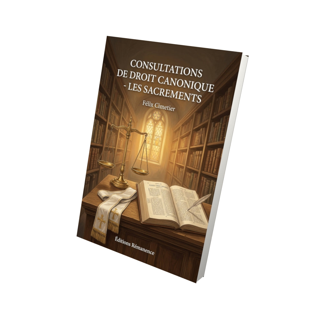 Livre Consultations de Droit Canonique - les sacrements - Félix Cimetier - Vue 3D - Editions Remanence