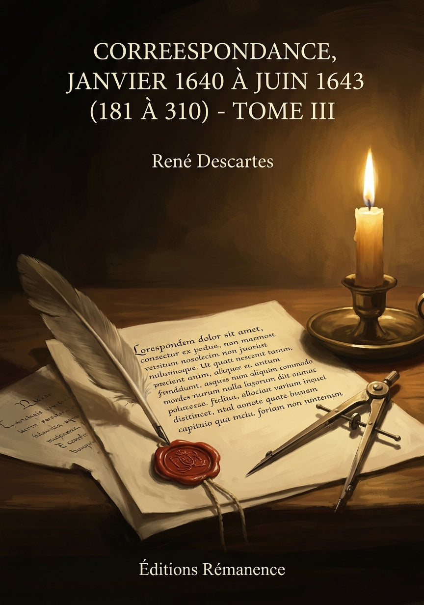 Livre Correspondance, janvier 1640 à juin 1643 (181 à 310) - Tome III par René Descartes - Couverture - Editions Remanence