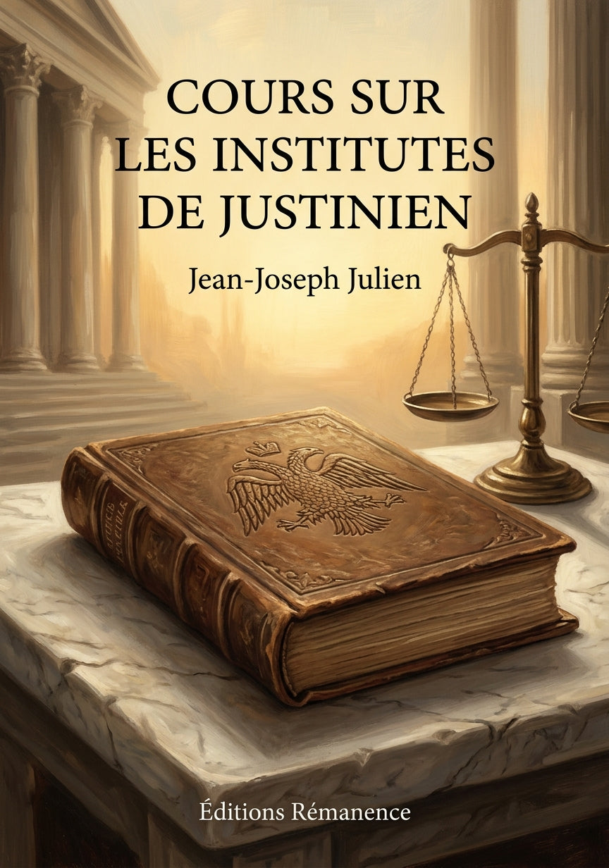 Livre Cours sur les Institutes de Justinien par Jean-Joseph Julien - Couverture - Editions Remanence