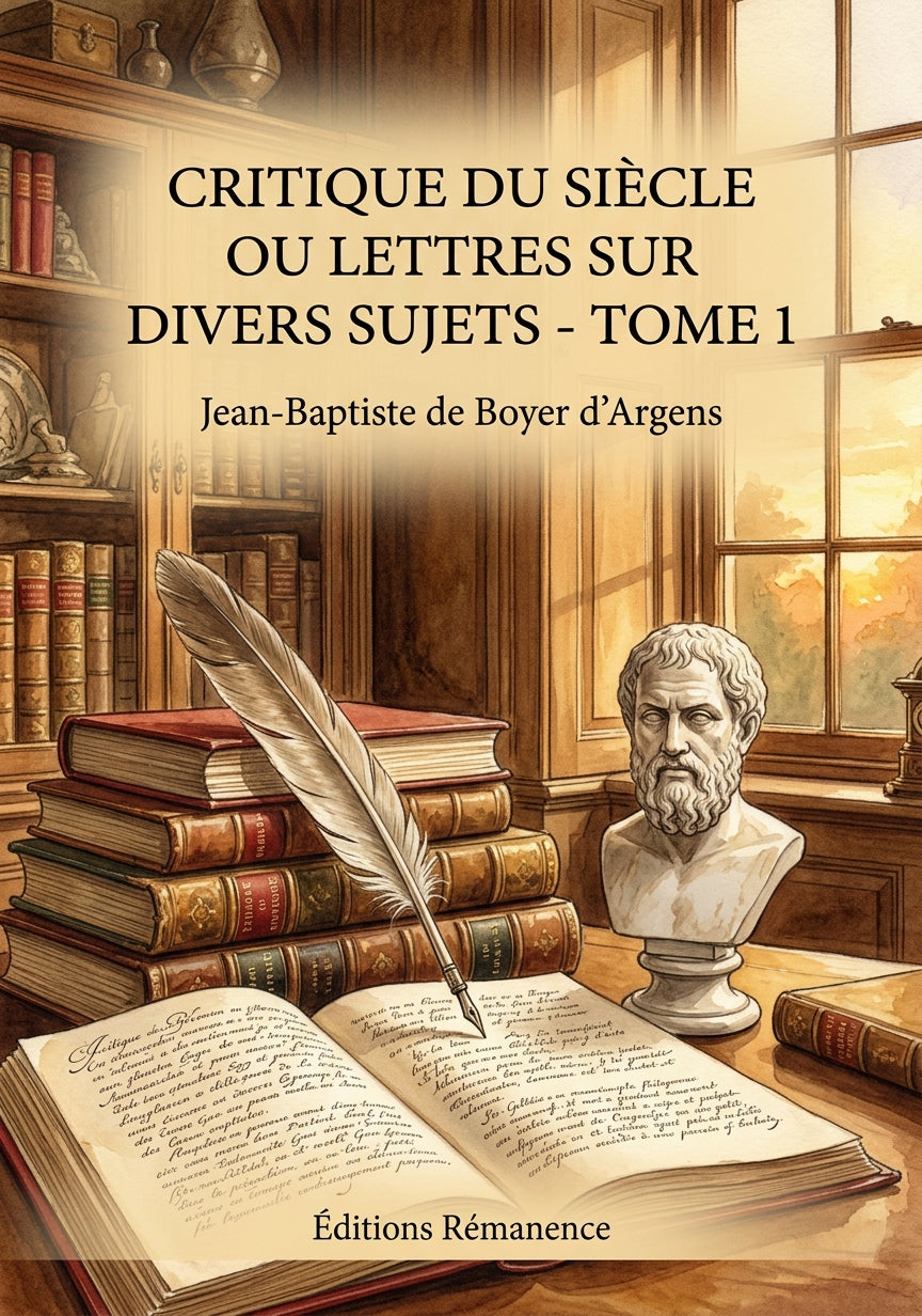 Livre Critique du siècle ou Lettres sur divers sujets - Tome 2 par Jean-Baptiste de Boyer d’Argens - Couverture - Editions Remanence
