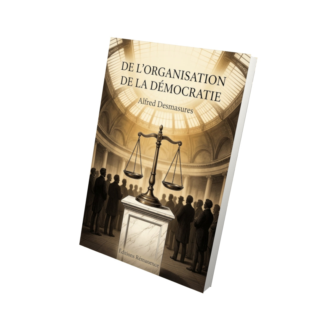 Livre De l'organisation de la démocratie par Alfred Desmasures - Vue 3D - Editions Remanence