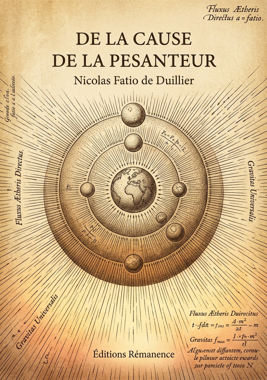 Livre De la cause de la pesanteur par Nicolas Fatio de Duillier - Couverture - Editions Remanence