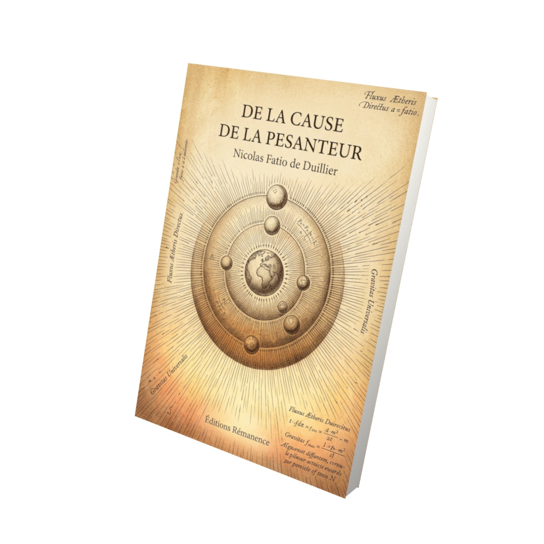 Livre De la cause de la pesanteur par Nicolas Fatio de Duillier - Vue 3D - Editions Remanence