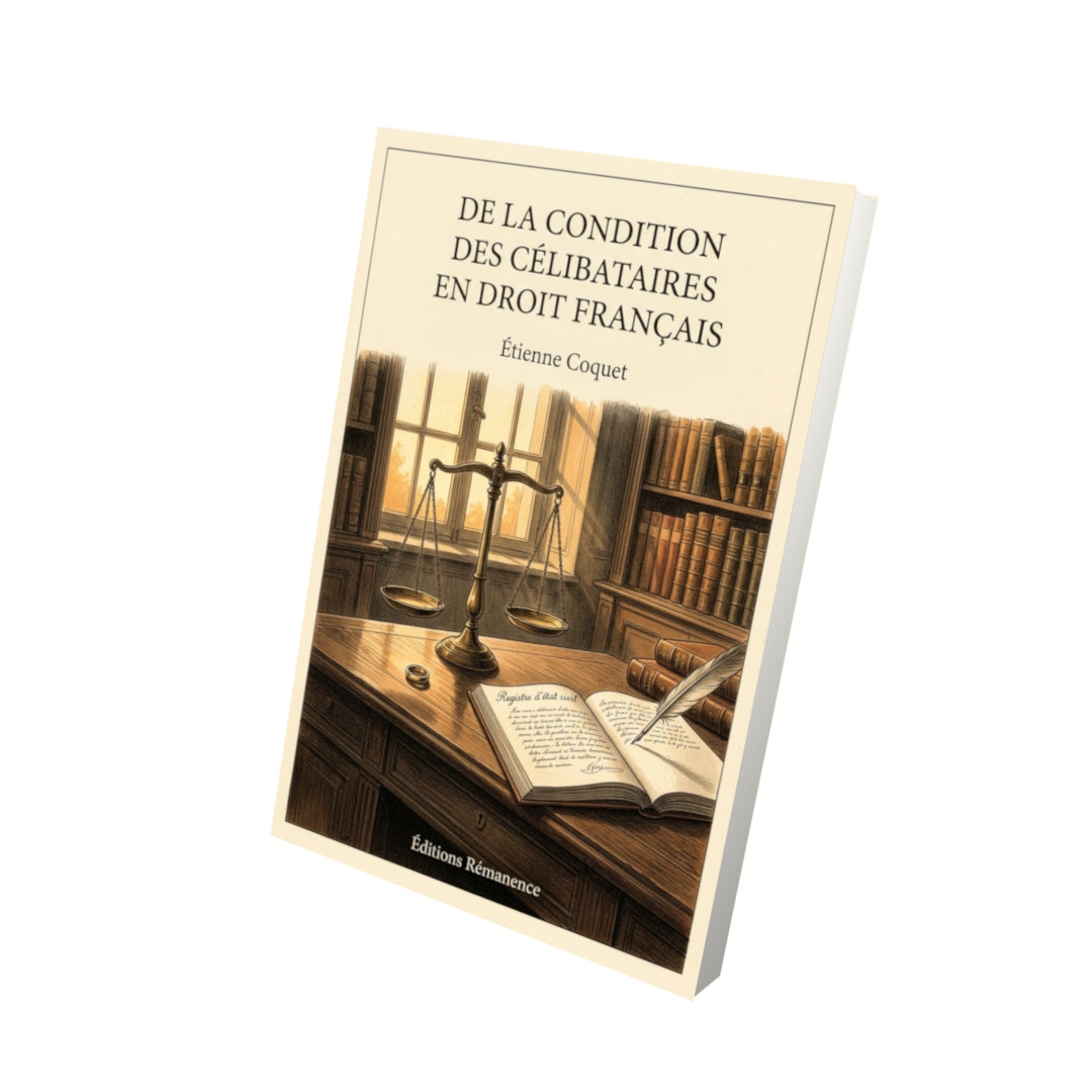 Livre De la condition des célibataires en droit français par Étienne Coquet - Vue 3D - Editions Remanence