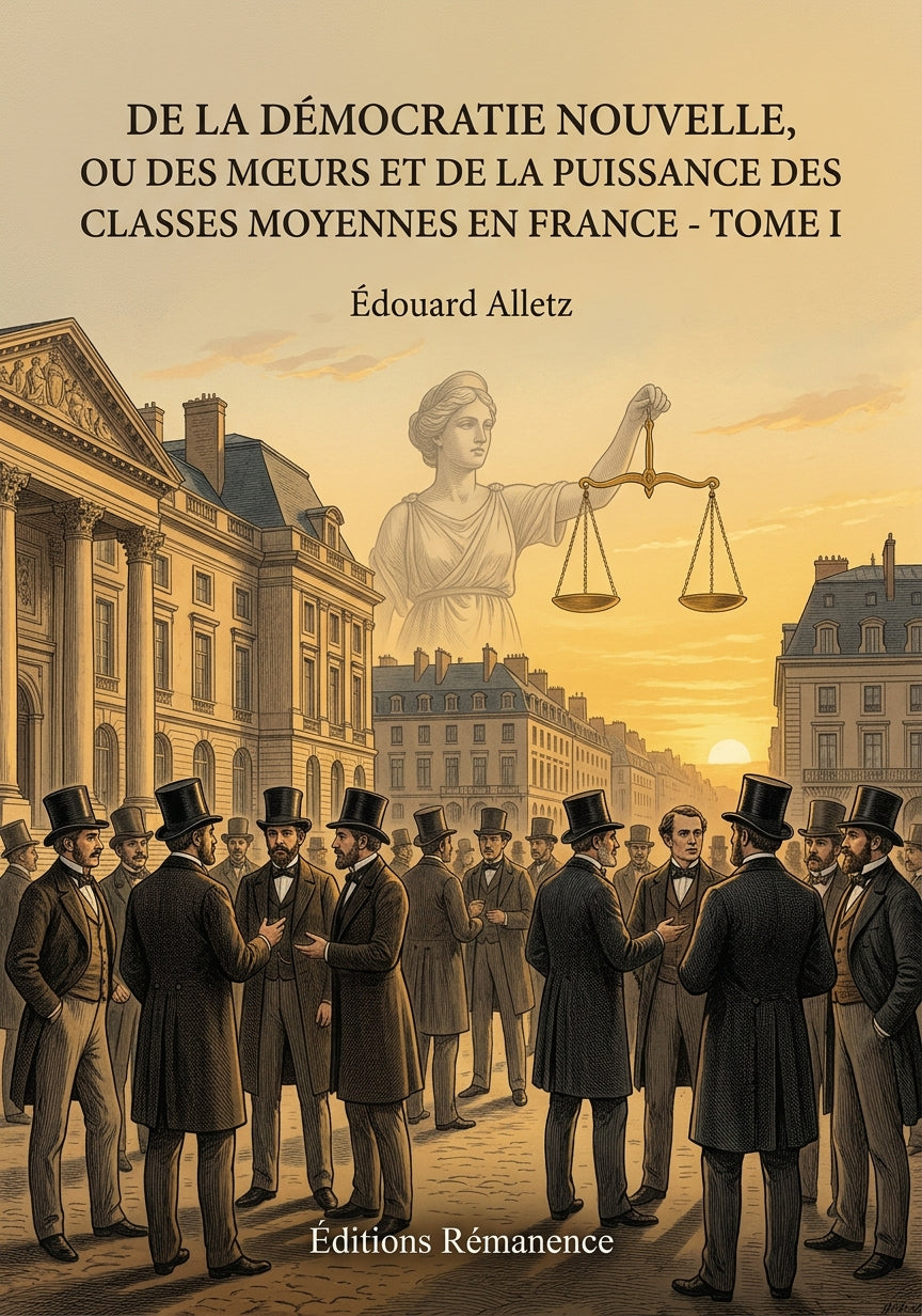 Livre De la démocratie nouvelle, ou des mœurs et de la puissance des classes moyennes en France - Tome I par Édouard Alletz - Couverture - Editions Remanence