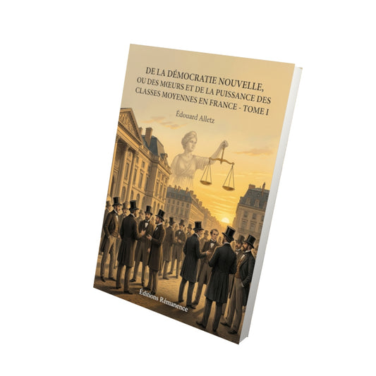 Livre De la démocratie nouvelle, ou des mœurs et de la puissance des classes moyennes en France - Tome I par Édouard Alletz - Vue 3D - Editions Remanence