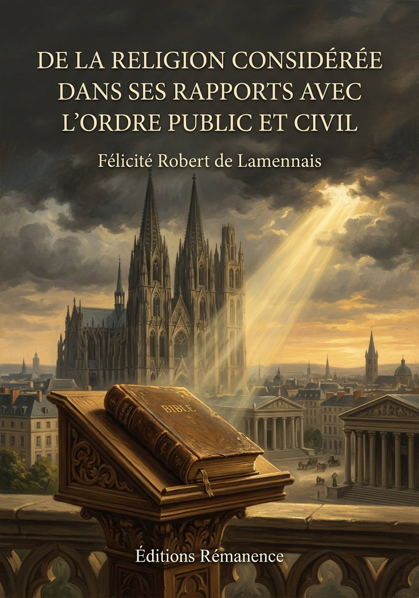 Livre De la religion considérée dans ses rapports avec l’ordre public et civil par Félicité Robert de Lamennais - Couverture - Editions Remanence