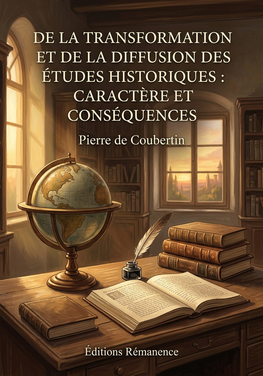 Livre De la transformation et de la diffusion des études historiques : caractère et conséquences par Pierre de Coubertin - Couverture - Editions Remanence
