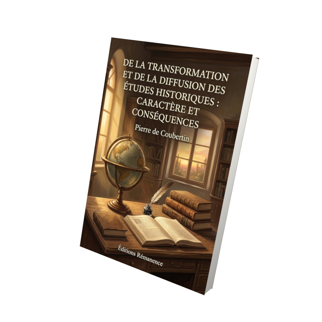 Livre De la transformation et de la diffusion des études historiques : caractère et conséquences par Pierre de Coubertin - Vue 3D - Editions Remanence