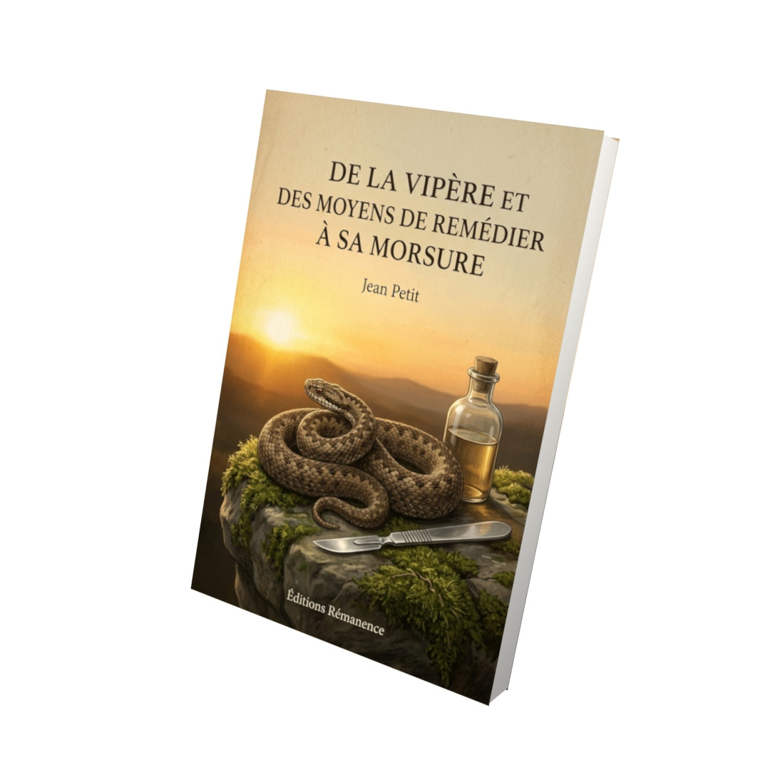 Livre De la vipère et des moyens de remédier à sa morsure par Jean Petit - Vue 3D - Editions Remanence
