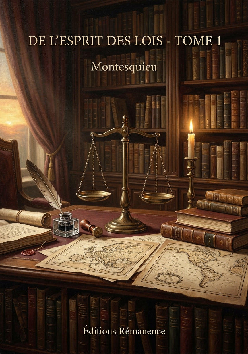 Livre De l’esprit des lois - Tome 1 par Montesquieu - Couverture - Editions Remanence