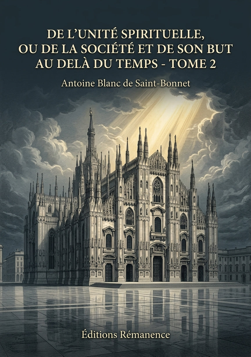 Livre De l’unité spirituelle, ou de la société et de son but au delà du temps - Tome 2 par Antoine Blanc de Saint-Bonnet - Couverture - Editions Remanence
