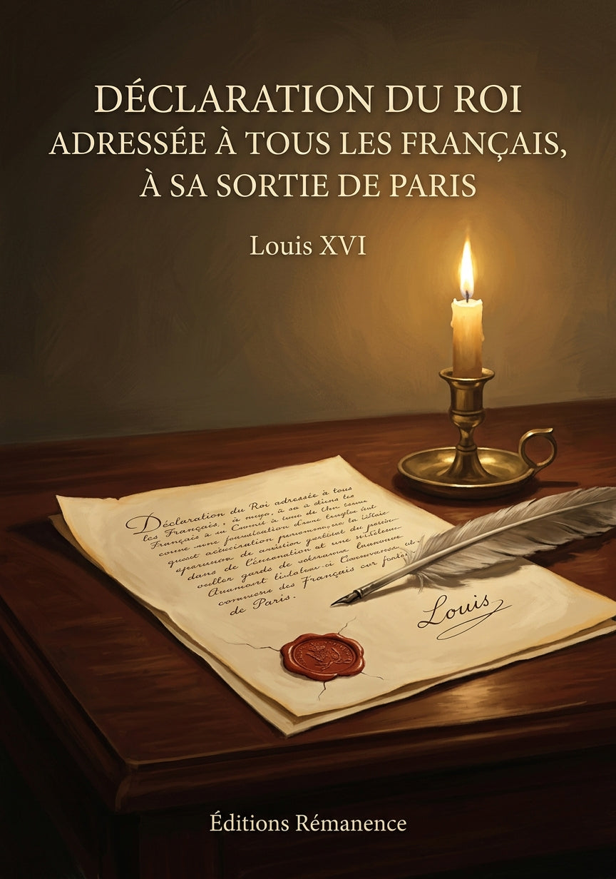 Livre Déclaration du Roi adressée à tous les Français, à sa sortie de Paris par Louis XVI - Couverture - Editions Remanence