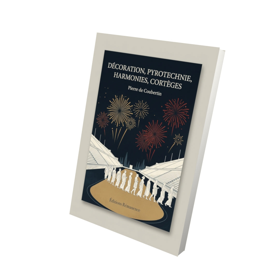 Livre Décoration, Pyrotechnie, Harmonies, Cortèges par Pierre de Coubertin - Vue 3D - Editions Remanence