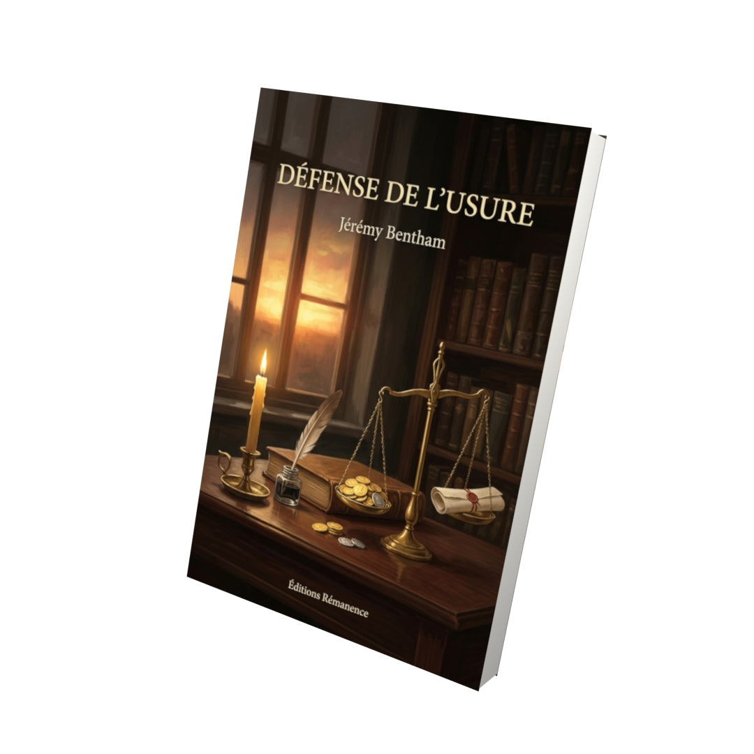 Livre Défense de l’usure par Jérémy Bentham - Vue 3D - Editions Remanence
