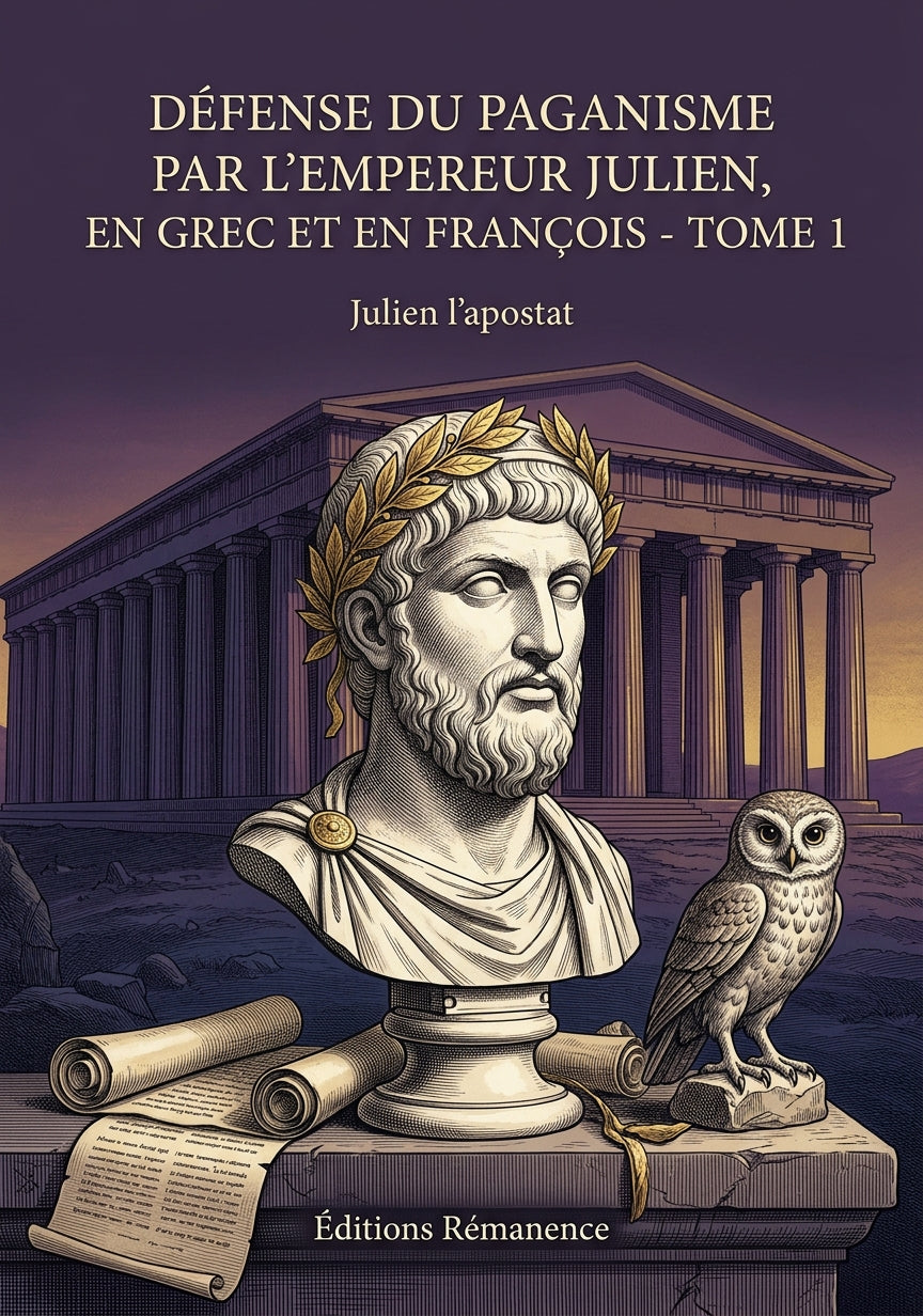 Livre Défense du paganisme par l’empereur Julien, en grec et en françois - Tome 1 par Julien l’apostat - Couverture - Editions Remanence