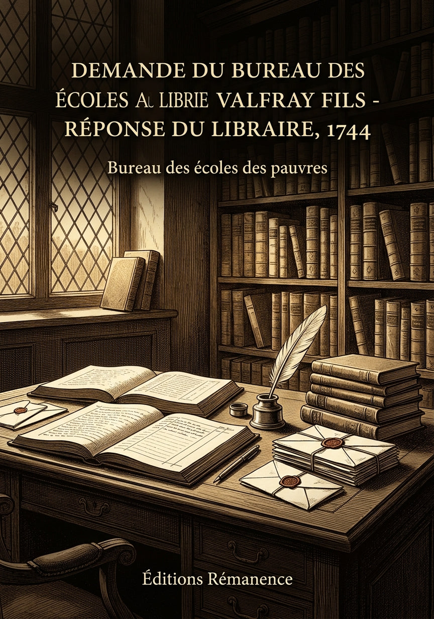 Livre Demande du Bureau des Ecoles au libraire Valfray fils - Réponse du libraire, 1744 par Bureau des écoles des pauvres - Couverture - Editions Remanence