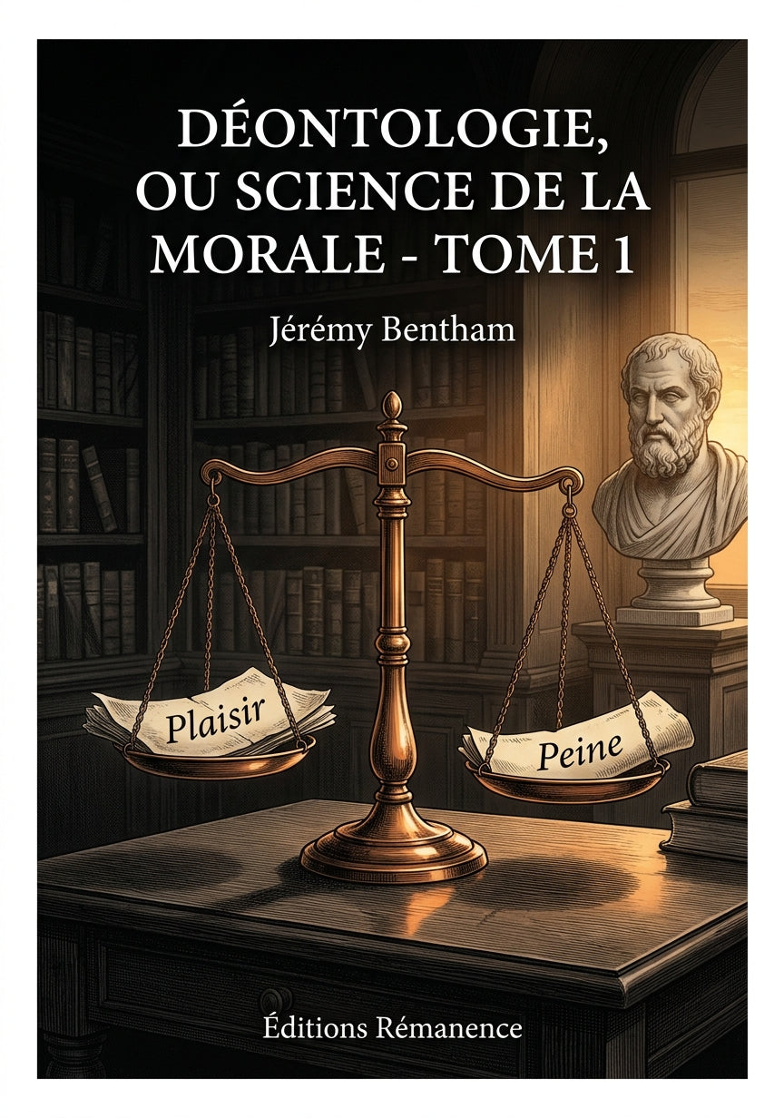 Livre Déontologie, ou science de la morale - Tome 1 par Jérémy Bentham - Couverture - Editions Remanence
