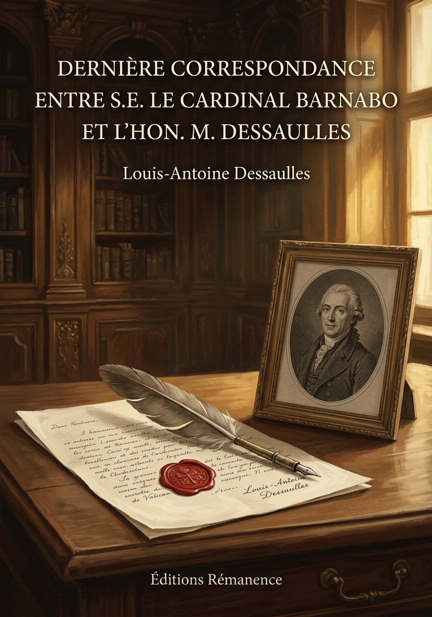 Livre Dernière correspondance entre S.E. le cardinal Barnabo et l’Hon. M. Dessaulles par Louis-Antoine Dessaulles - Couverture - Editions Remanence