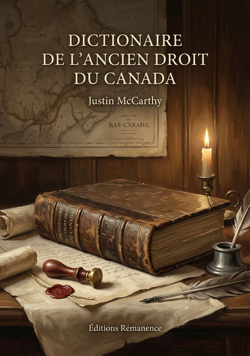 Livre Dictionaire de l’ancien droit du Canada par Justin McCarthy - Couverture - Editions Remanence