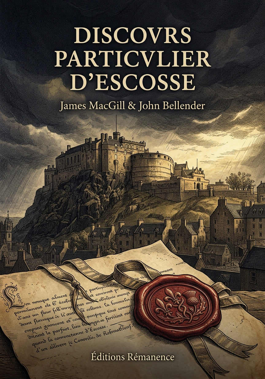 Livre Discovrs particvlier d’Escosse par James MacGill & John Bellender - Couverture - Editions Remanence