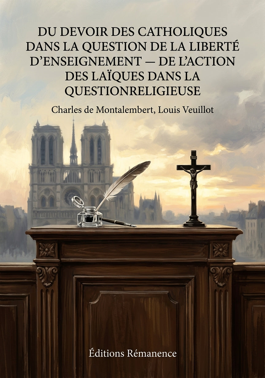 Livre Du devoir des catholiques dans la question de la liberté d’enseignement — De l’action des laïques dans la question religieuse par Charles de Montalembert, Louis Veuillot - Couverture - Editions Remanence