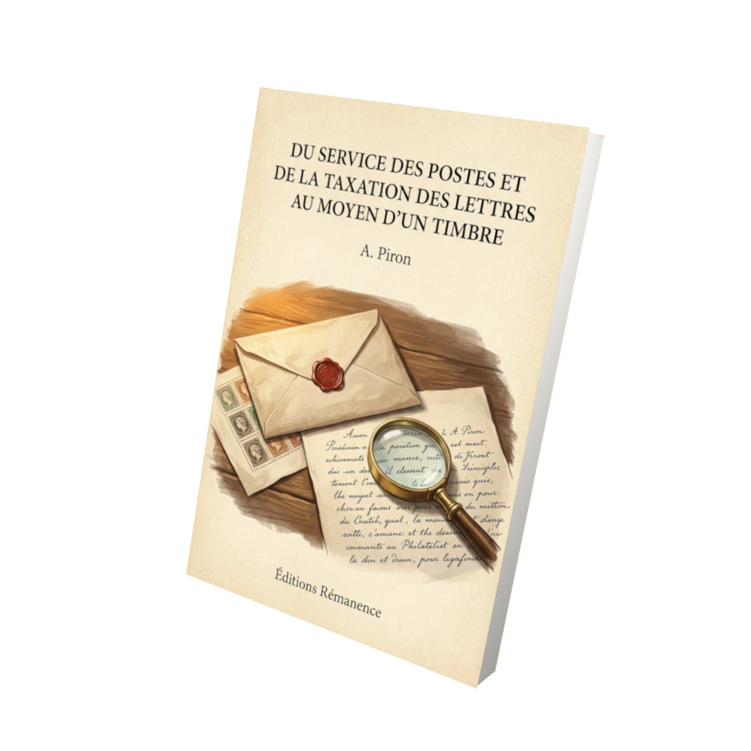 Livre Du service des postes et de la taxation des lettres au moyen d'un timbre - A. Piron - Vue 3D - Editions Remanence