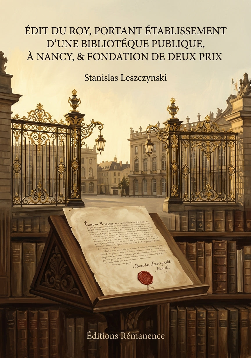 Livre Édit du Roy, portant établissement d’une Bibliotéque publique, à Nancy, & Fondation de deux Prix par Stanislas Leszczynski - Couverture - Editions Remanence