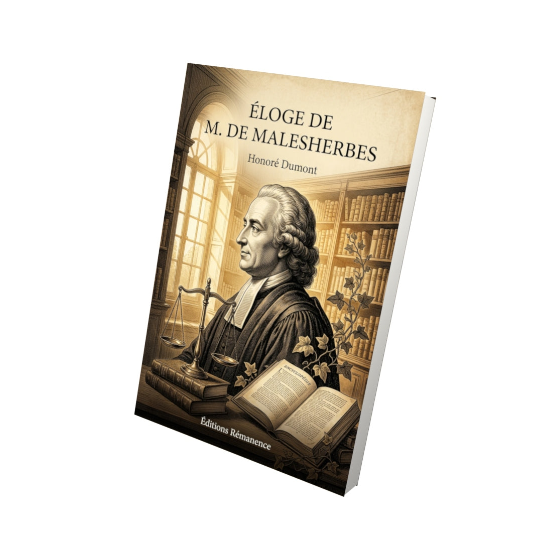 Livre Éloge de M. de Malesherbes par Honoré Dumont - Vue 3D - Editions Remanence