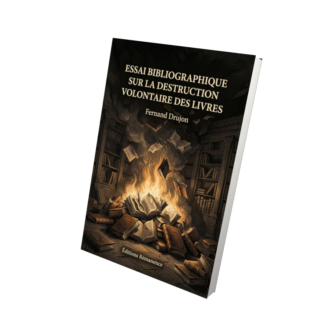 Livre Essai bibliographique sur la destruction volontaire des livres par Fernand Drujon - Vue 3D - Editions Remanence