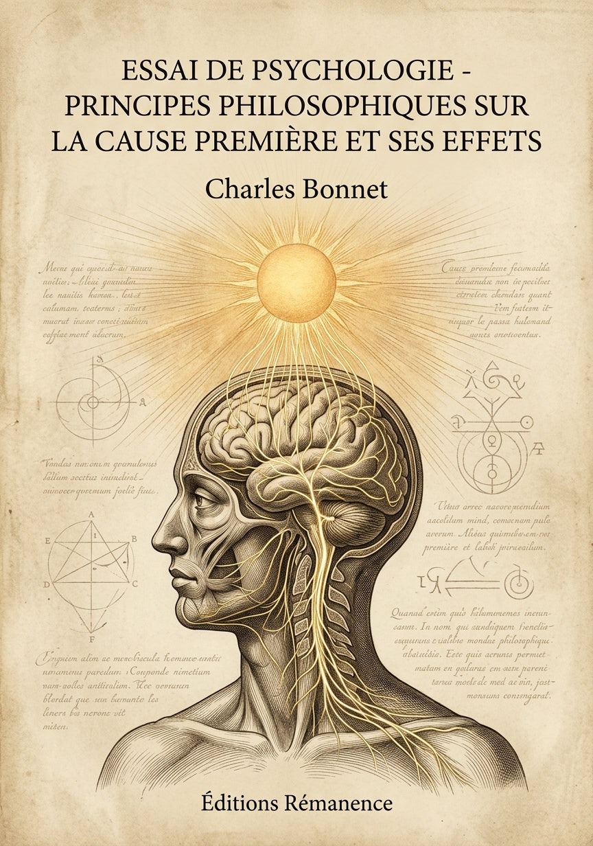 Livre Essai de psychologie - Principes philosophiques sur la cause première et ses effets par Charles Bonnet - Couverture - Editions Remanence