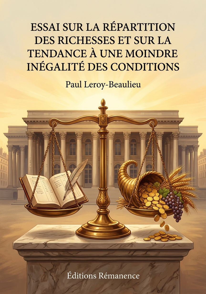 Livre Essai sur la répartition des richesses et sur la tendance à une moindre inégalité des conditions par Paul Leroy-Beaulieu - Couverture - Editions Remanence