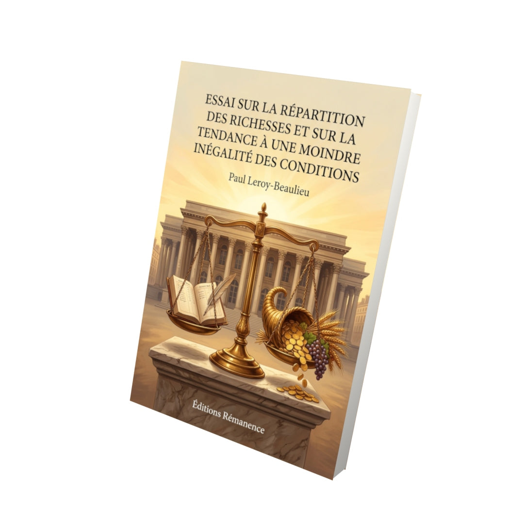 Livre Essai sur la répartition des richesses et sur la tendance à une moindre inégalité des conditions par Paul Leroy-Beaulieu - Vue 3D - Editions Remanence