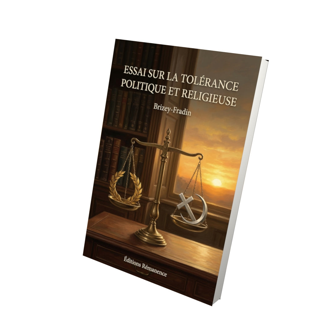 Livre Essai sur la tolérance politique et religieuse par Brizey-Fradin - Vue 3D - Editions Remanence
