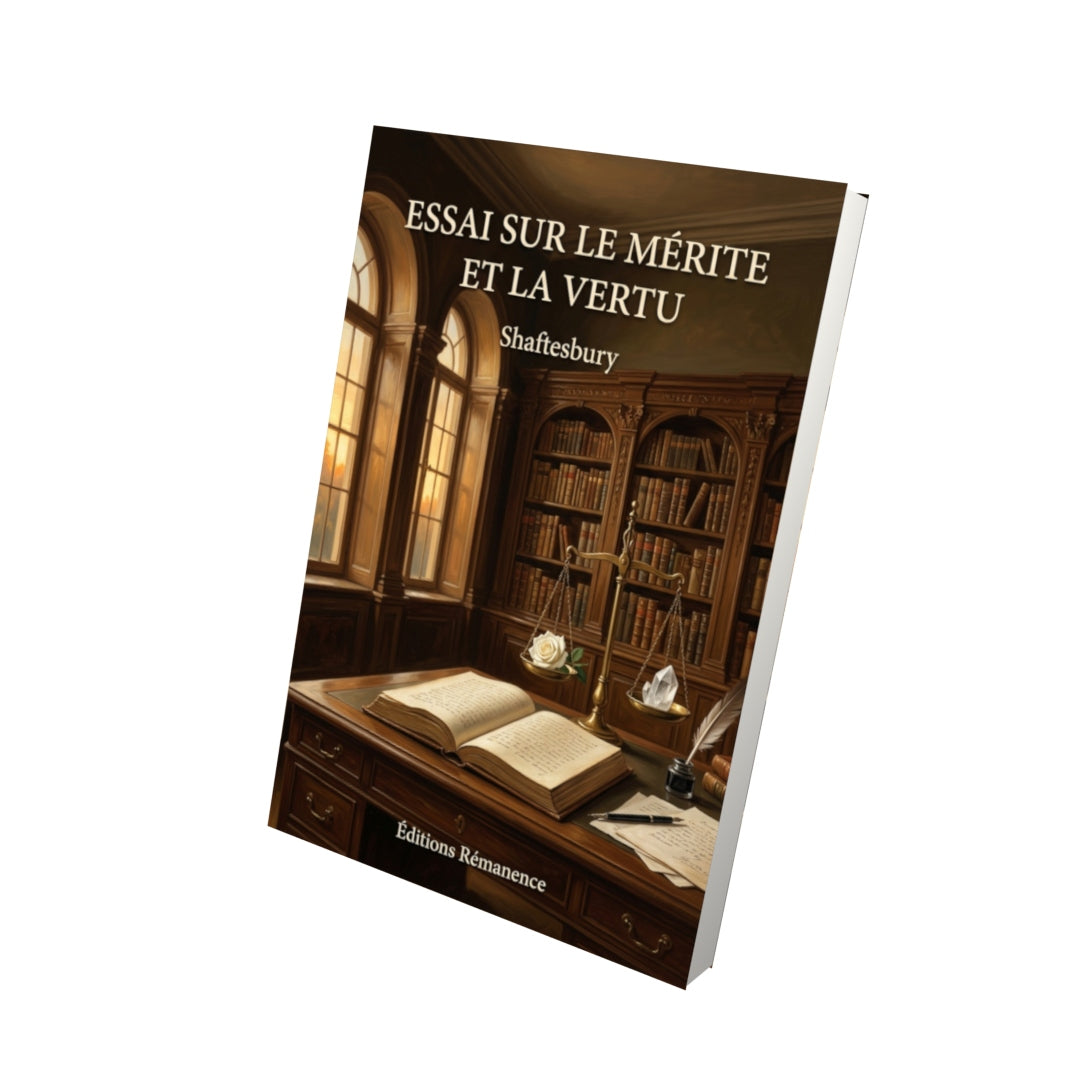 Livre Essai sur le mérite et la vertu par Shaftesbury - Vue 3D - Editions Remanence