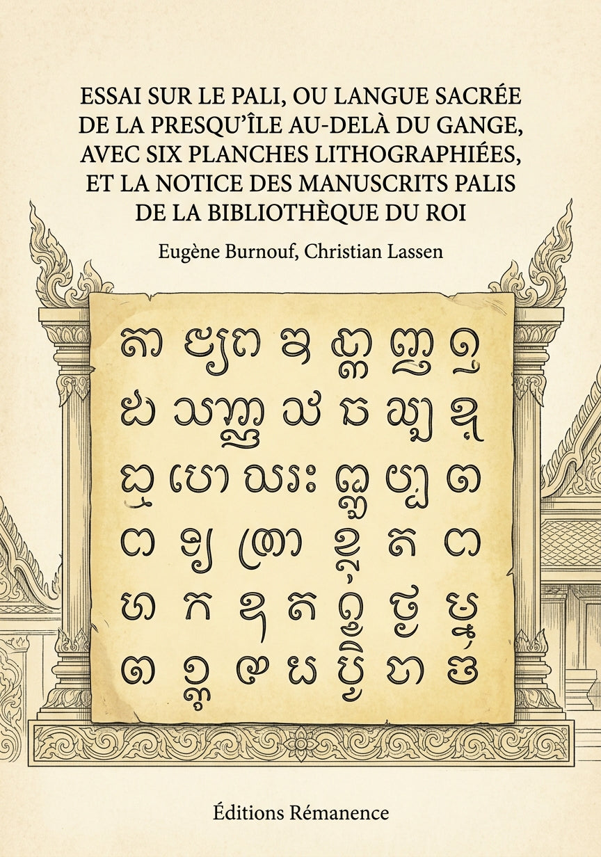 Livre Essai sur le pali,ou langue sacrée de la presqu'île au-delà du Gange, avec six planches lithographiées, et la notice des manuscrits palis de la Bibliothèque du roi par Eugène Burnouf, Christian Lassen - Couverture - Editions Remanence