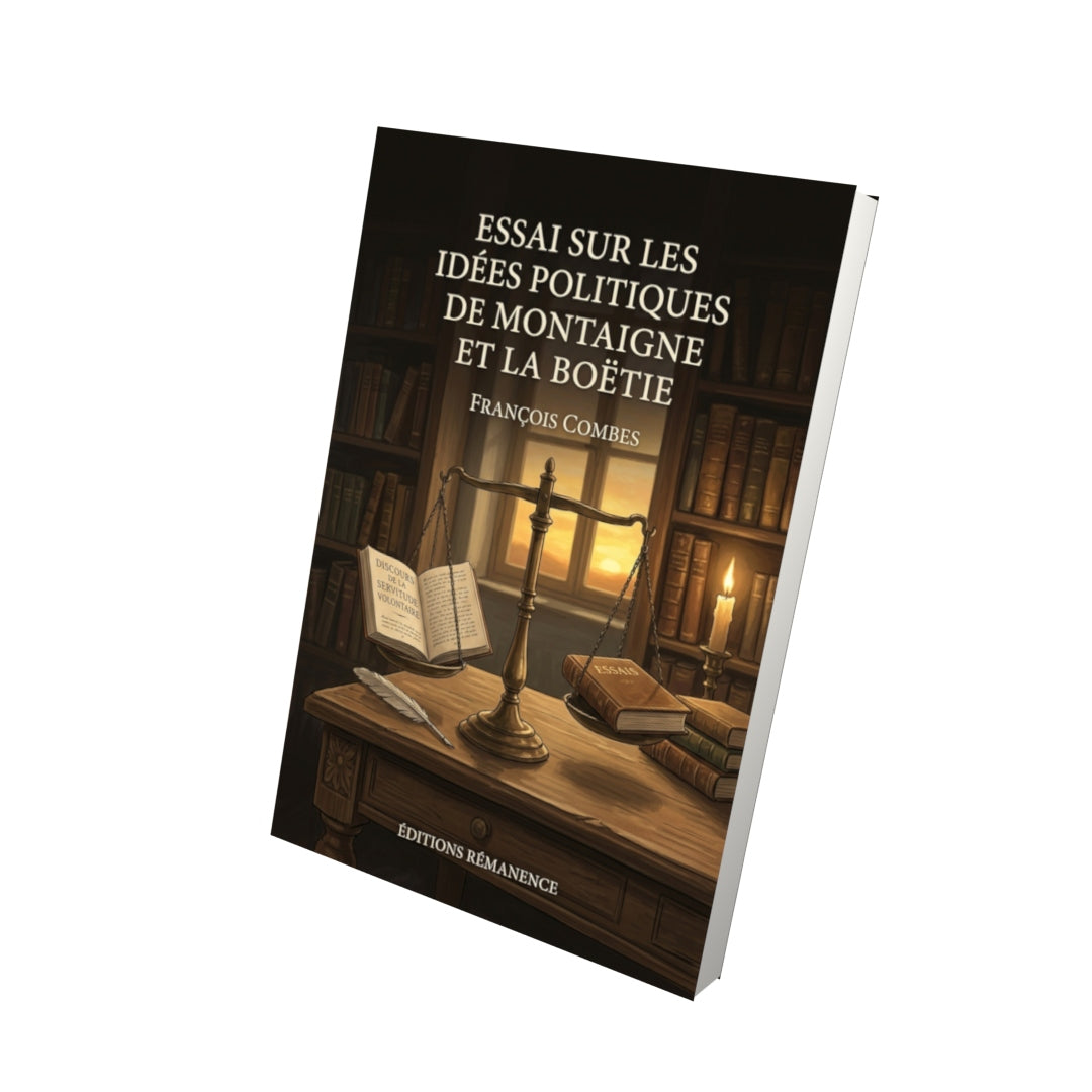 Livre Essai sur les idées politiques de Montaigne et La Boëtie par François Combes - Vue 3D - Editions Remanence