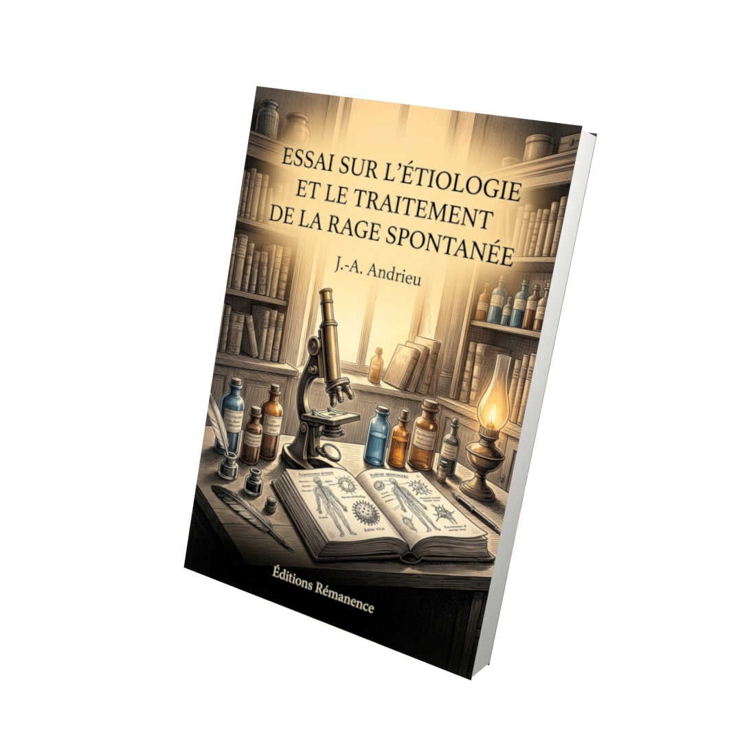 Livre Essai sur l’étiologie et le traitement de la rage spontanée par J.-A. Andrieu - Vue 3D - Editions Remanence