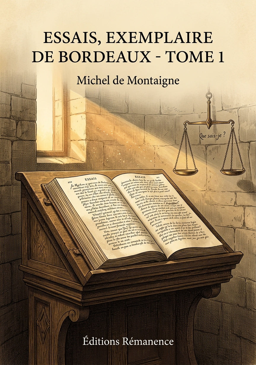 Livre Essais, exemplaire de Bordeaux - Tome 1 par Michel de Montaigne - Couverture - Editions Remanence