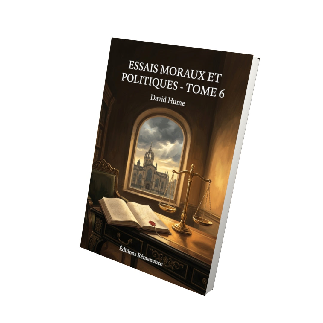Livre Essais moraux et politiques - Tome 6 par David Hume - Vue 3D - Editions Remanence