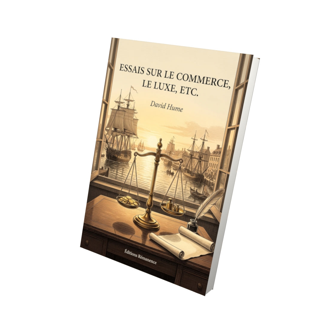 Livre Essais sur le commerce, le luxe, etc. par David Hume - Vue 3D - Editions Remanence