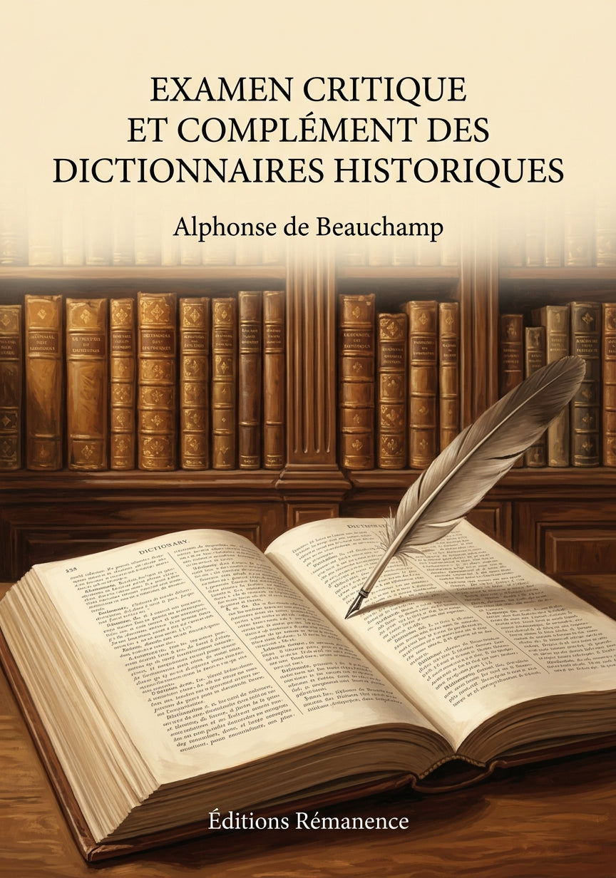 Livre Examen critique et complément des dictionnaires historiques par Alphonse de Beauchamp - Couverture - Editions Remanence